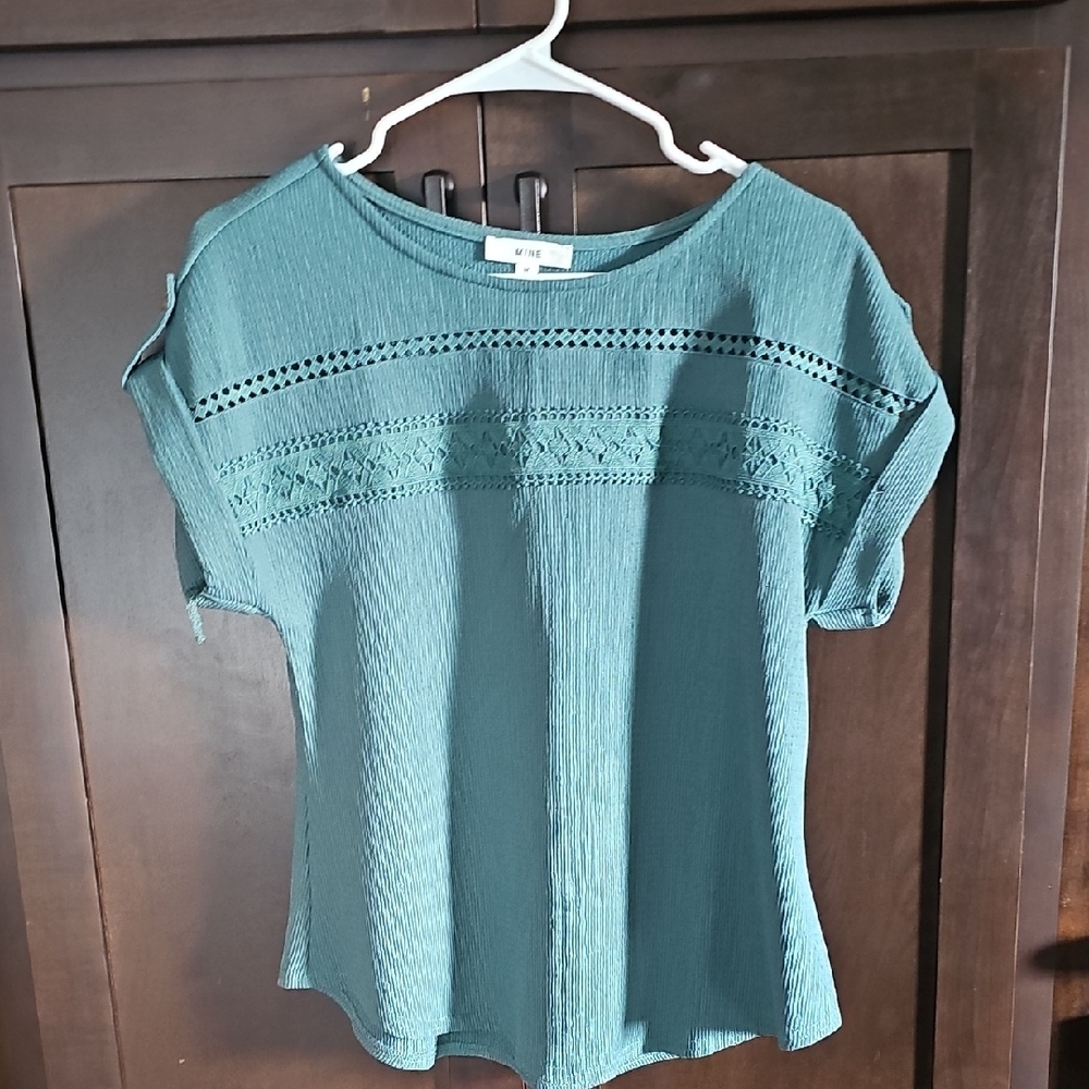 Mine Teal Cuffed Sleeve Blouse Relaxed Fit Size M